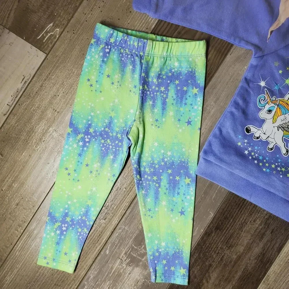 NWT Kidgets Unicorn Baby Girls Sweatshirt Tie Side & Leggings 2 Piece Set Sz 12m